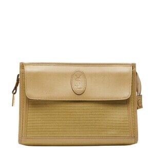 Saint Laurent YSL logo clutch bag Beige Pink Tan leather